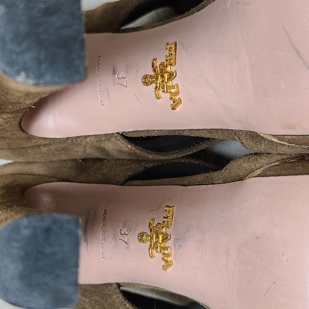 Prada Sigaro Suede Peep Toe Platform Heels - Picture 11 of 16